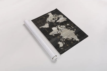 Old World Map Black by Wild Apple Portfolio. shown as a rolled paper print. Available as archival giclee rolled canvas, fine art paper, or poster print. SKU 69973i.