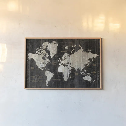 Old World Map Black by Wild Apple Portfolio. shown as a paper print in a natural frame. Available as a archival giclee rolled canvas, fine art paper, or poster print. SKU 69973i.