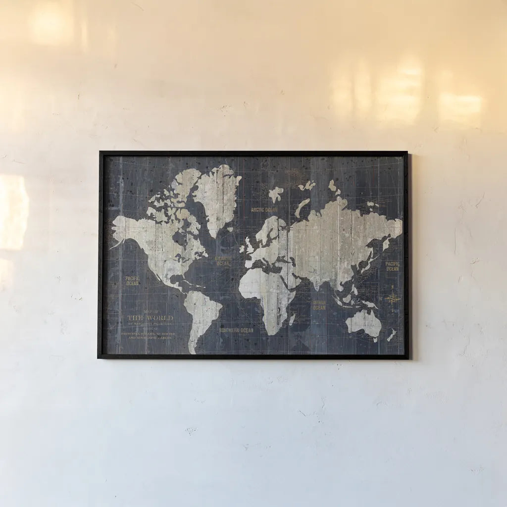Old World Map Blue by Wild Apple Portfolio. shown as a paper print in a black flame. Available as a archival giclee rolled canvas, fine art paper, or poster print. SKU 13558i.