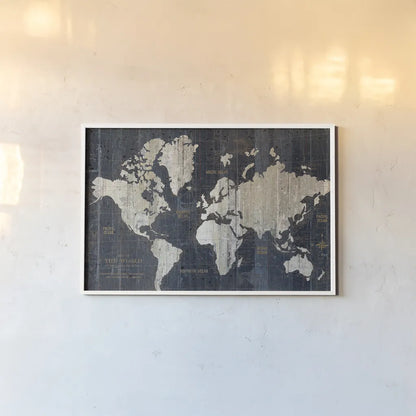 Old World Map Blue by Wild Apple Portfolio. shown as a paper print in a white frame. Available as a archival giclee rolled canvas, fine art paper, or poster print. SKU 13558i.