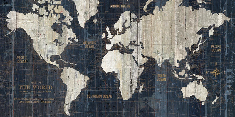 Old World Map Blue by Wild Apple Portfolio