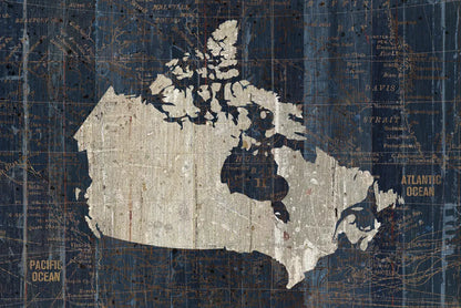 Old World Map Blue Canada by Wild Apple Portfolio. SKU 41344i. Archival Giclee Fine art print for wall decor.