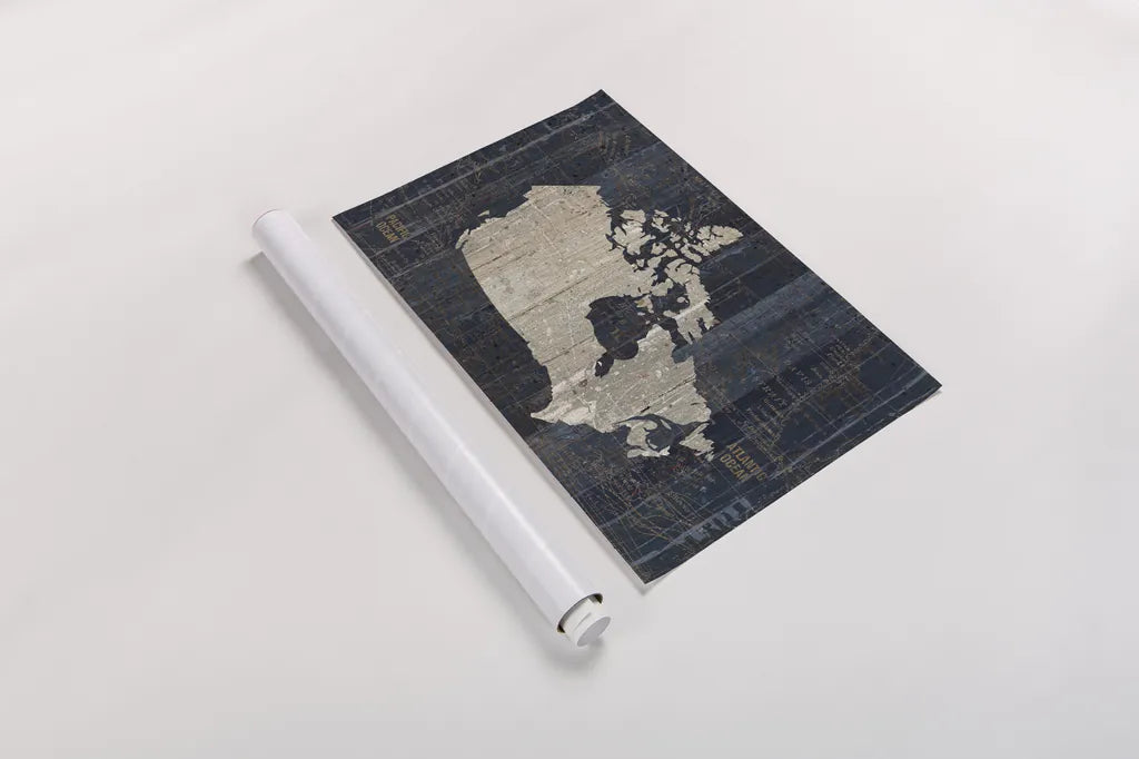 Old World Map Blue Canada by Wild Apple Portfolio. shown as a rolled paper print. Available as archival giclee rolled canvas, fine art paper, or poster print. SKU 41344i.