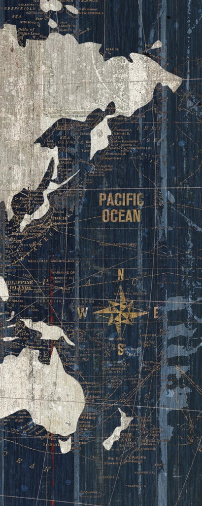 Old World Map Blue Panel V by Wild Apple Portfolio