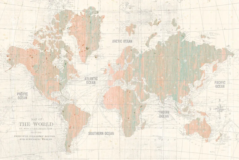 Old World Map Blush and Mint by Wild Apple Portfolio. SKU 41810i. Archival Giclee Fine art print for wall decor.