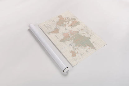 Old World Map Blush and Mint by Wild Apple Portfolio. shown as a rolled paper print. Available as archival giclee rolled canvas, fine art paper, or poster print. SKU 41810i.
