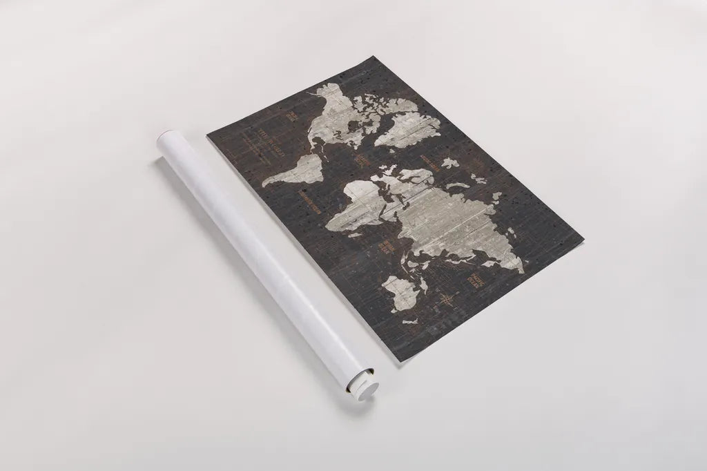 Old World Map Dark Neutral by Wild Apple Portfolio. shown as a rolled paper print. Available as archival giclee rolled canvas, fine art paper, or poster print. SKU 82961i.