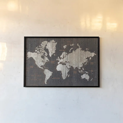 Old World Map Dark Neutral by Wild Apple Portfolio. shown as a paper print in a black flame. Available as a archival giclee rolled canvas, fine art paper, or poster print. SKU 82961i.
