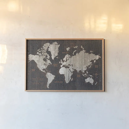 Old World Map Dark Neutral by Wild Apple Portfolio. shown as a paper print in a natural frame. Available as a archival giclee rolled canvas, fine art paper, or poster print. SKU 82961i.