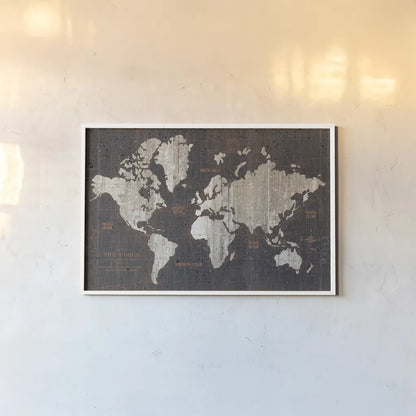 Old World Map Dark Neutral by Wild Apple Portfolio. shown as a paper print in a white frame. Available as a archival giclee rolled canvas, fine art paper, or poster print. SKU 82961i.