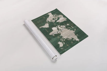 Old World Map Green by Wild Apple Portfolio. shown as a rolled paper print. Available as archival giclee rolled canvas, fine art paper, or poster print. SKU 82334i.