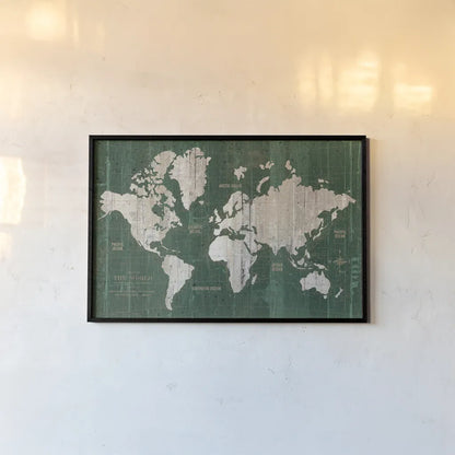 Old World Map Green by Wild Apple Portfolio. shown as a paper print in a black flame. Available as a archival giclee rolled canvas, fine art paper, or poster print. SKU 82334i.