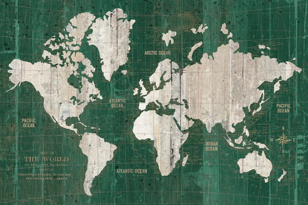 Old World Map Green Atlantic Ocean by Wild Apple Portfolio. SKU 85532i. Archival Giclee Fine art print for wall decor.