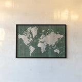 Old World Map Green Atlantic Ocean by Wild Apple Portfolio. shown as a paper print in a black flame. Available as a archival giclee rolled canvas, fine art paper, or poster print. SKU 85532i.