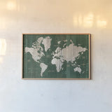 Old World Map Green Atlantic Ocean by Wild Apple Portfolio. shown as a paper print in a natural frame. Available as a archival giclee rolled canvas, fine art paper, or poster print. SKU 85532i.