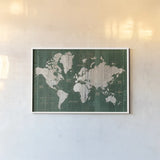 Old World Map Green Atlantic Ocean by Wild Apple Portfolio. shown as a paper print in a white frame. Available as a archival giclee rolled canvas, fine art paper, or poster print. SKU 85532i.