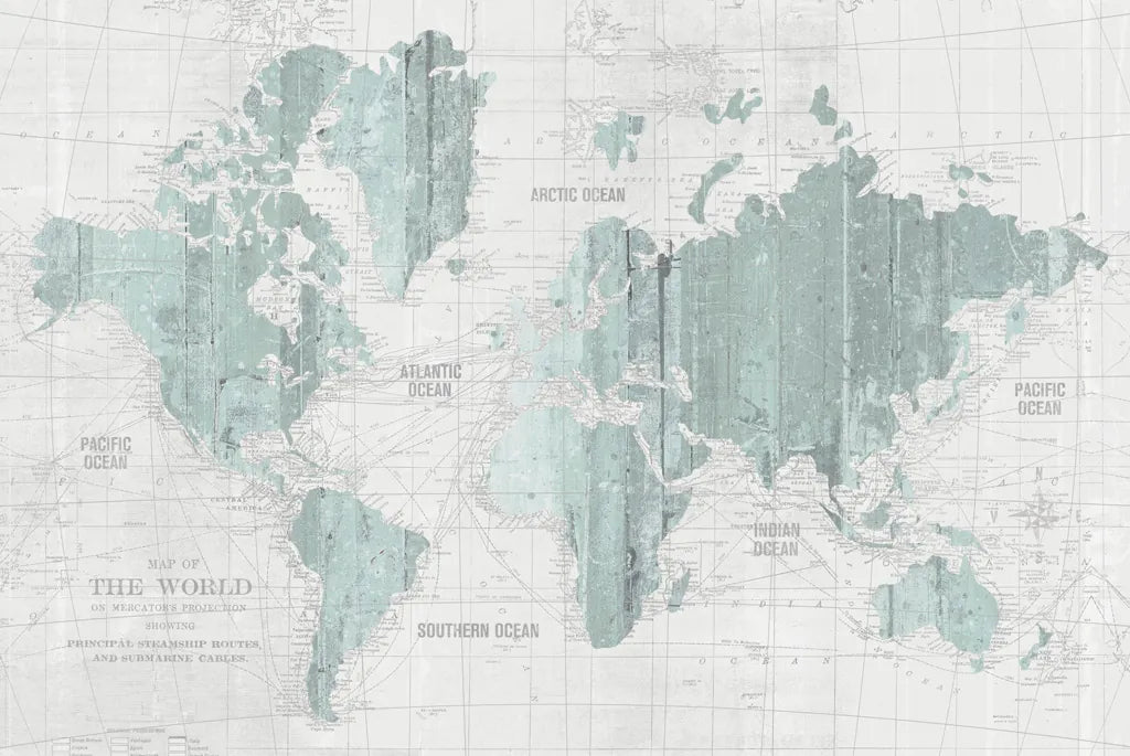 Old World Map Mint Gray by Wild Apple Portfolio. SKU 41813i. Archival Giclee Fine art print for wall decor.