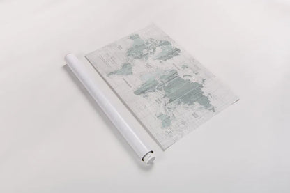 Old World Map Mint Gray by Wild Apple Portfolio. shown as a rolled paper print. Available as archival giclee rolled canvas, fine art paper, or poster print. SKU 41813i.