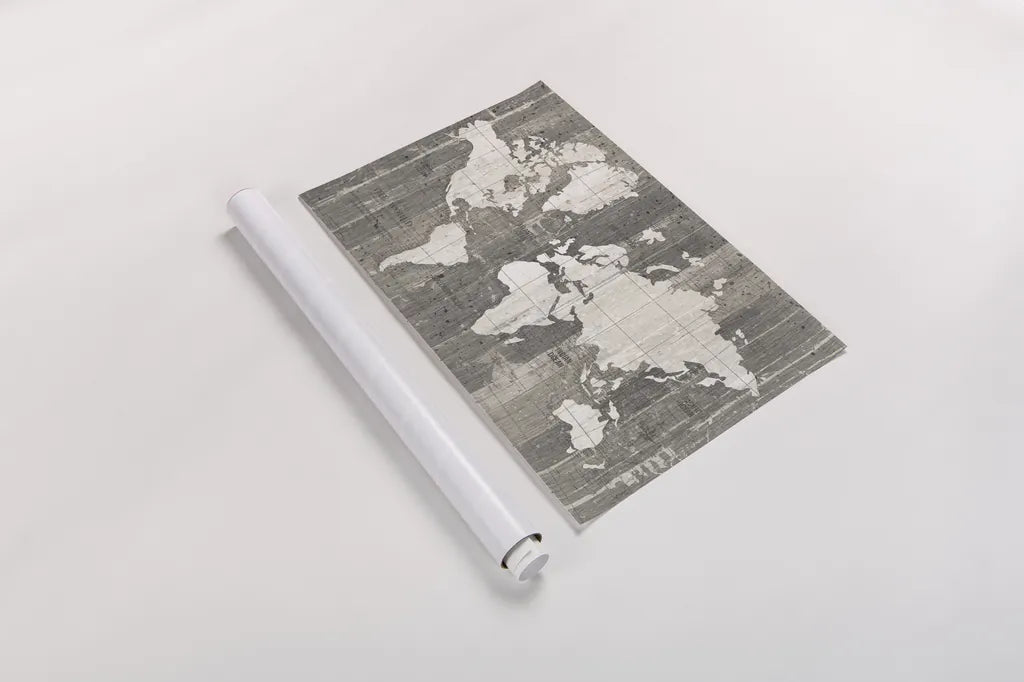 Old World Map Neutral by Wild Apple Portfolio. shown as a rolled paper print. Available as archival giclee rolled canvas, fine art paper, or poster print. SKU 41811i.