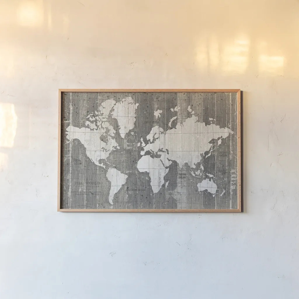 Old World Map Neutral by Wild Apple Portfolio. shown as a paper print in a natural frame. Available as a archival giclee rolled canvas, fine art paper, or poster print. SKU 41811i.