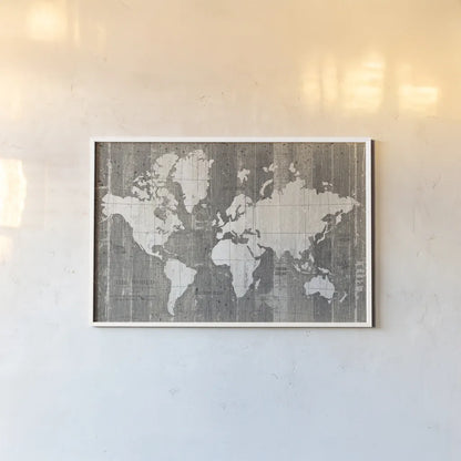 Old World Map Neutral by Wild Apple Portfolio. shown as a paper print in a white frame. Available as a archival giclee rolled canvas, fine art paper, or poster print. SKU 41811i.