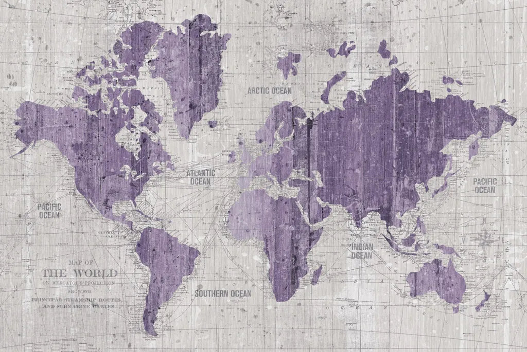 Old World Map Purple Gray by Wild Apple Portfolio. SKU 41812i. Archival Giclee Fine art print for wall decor.