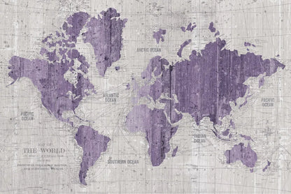 Old World Map Purple Gray by Wild Apple Portfolio. SKU 41812i. Archival Giclee Fine art print for wall decor.