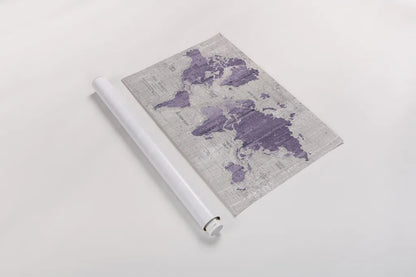 Old World Map Purple Gray by Wild Apple Portfolio. shown as a rolled paper print. Available as archival giclee rolled canvas, fine art paper, or poster print. SKU 41812i.