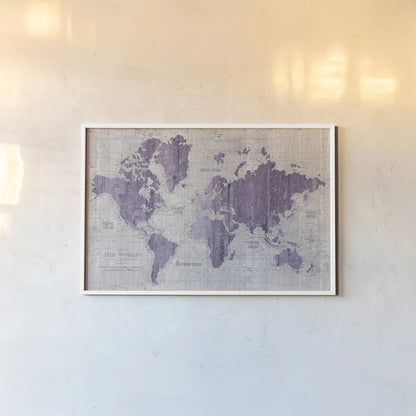 Old World Map Purple Gray by Wild Apple Portfolio. shown as a paper print in a white frame. Available as a archival giclee rolled canvas, fine art paper, or poster print. SKU 41812i.