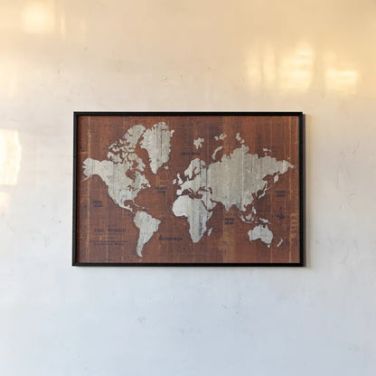 Old World Map Rust by Wild Apple Portfolio. shown as a paper print in a black flame. Available as a archival giclee rolled canvas, fine art paper, or poster print. SKU 69974i.