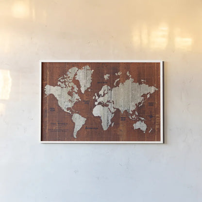 Old World Map Rust by Wild Apple Portfolio. shown as a paper print in a white frame. Available as a archival giclee rolled canvas, fine art paper, or poster print. SKU 69974i.