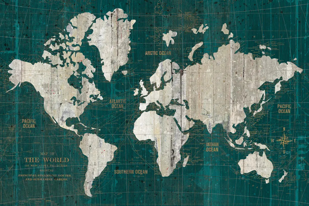 Old World Map Teal by Wild Apple Portfolio. SKU 69972i. Archival Giclee Fine art print for wall decor.