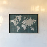 Old World Map Teal by Wild Apple Portfolio. shown as a paper print in a black flame. Available as a archival giclee rolled canvas, fine art paper, or poster print. SKU 69972i.