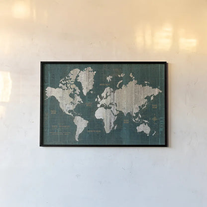 Old World Map Teal by Wild Apple Portfolio. shown as a paper print in a black flame. Available as a archival giclee rolled canvas, fine art paper, or poster print. SKU 69972i.