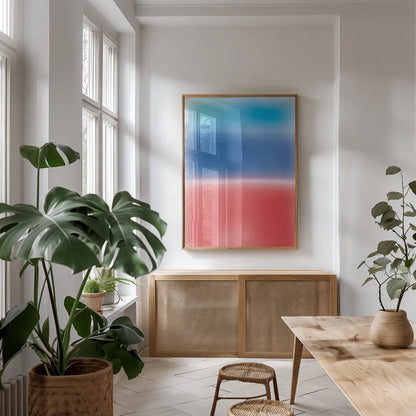 Ombre II by Wild Apple Portfolio. shown as a print in a natural wood frame in a dining room. Available as a archival giclee rolled canvas, fine art paper, or poster print. SKU 80715h.