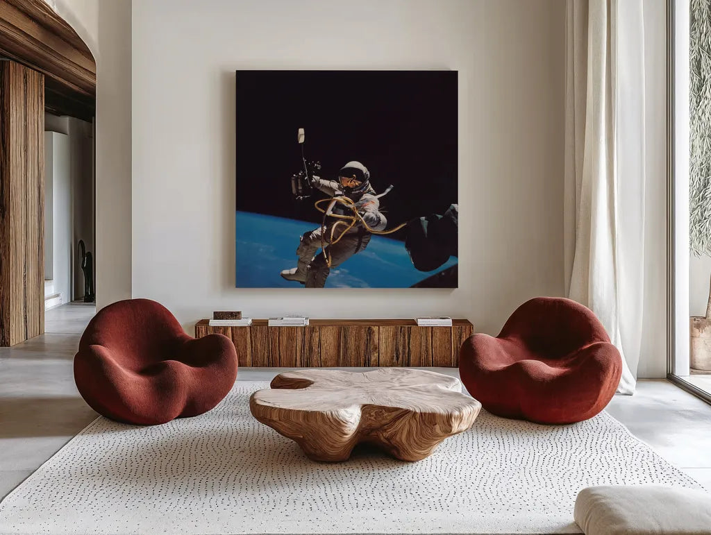 Orbit by Wild Apple Portfolio. Shown as extra-large giant wall art in a modern living room. Available as an archival giclee rolled canvas, fine art paper, or poster print. SKU 84534a.