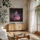 Out of this World I by Wild Apple Portfolio. Shown in a natural wood frame in a cozy modern living room. Available as an archival giclee rolled canvas, fine art paper, or poster print. SKU 49836a.