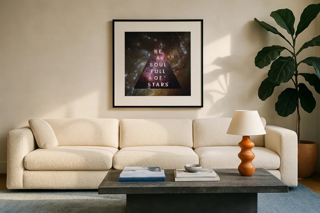 Out of this World III by Wild Apple Portfolio. Displayed in a glass frame with matte in a clean modern living room. Available as an archival giclee rolled canvas, fine art paper, or poster print. SKU 49838a.