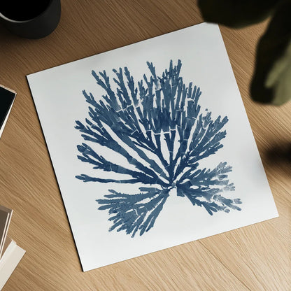 Pacific Sea Mosses Blue on White II by Wild Apple Portfolio. Shown as a detailed flat fine art print, highlighting archival giclee quality. Available as an archival giclee rolled canvas, fine art paper, or poster print. SKU 53892a.