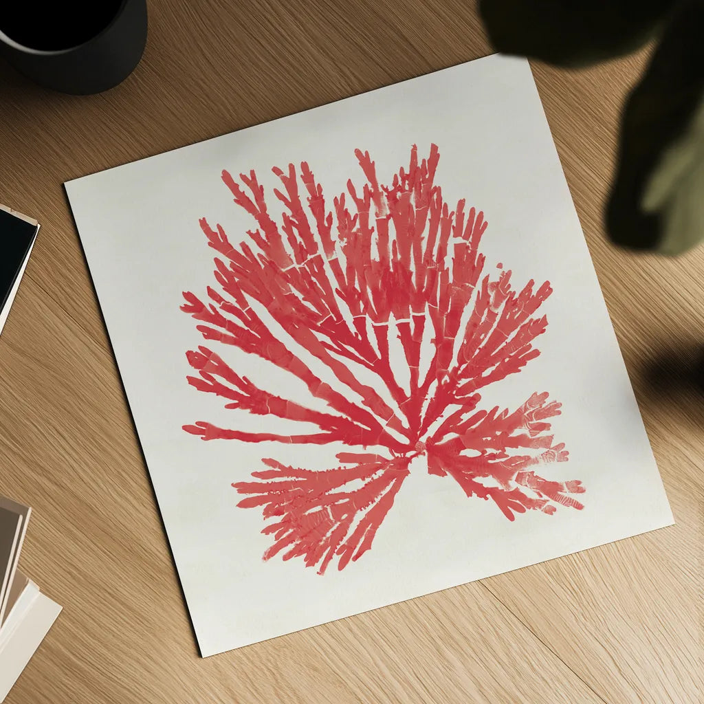 Pacific Sea Mosses II Red by Wild Apple Portfolio. Shown as a detailed flat fine art print, highlighting archival giclee quality. Available as an archival giclee rolled canvas, fine art paper, or poster print. SKU 55917a.