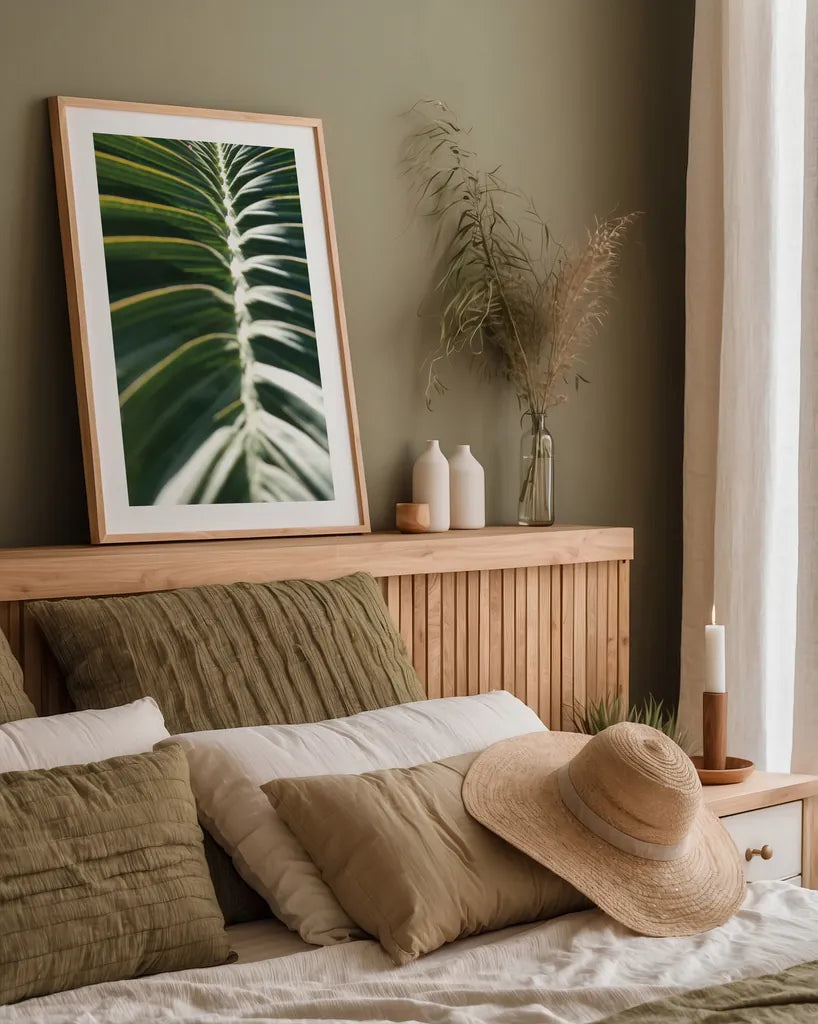 Palm Detail II by Wild Apple Portfolio. shown as a paper print in a natural frame. Available as a archival giclee rolled canvas, fine art paper, or poster print. SKU 56301h.