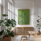 Palm Detail III by Wild Apple Portfolio. shown as a print in a natural wood frame in a dining room. Available as a archival giclee rolled canvas, fine art paper, or poster print. SKU 56302h.