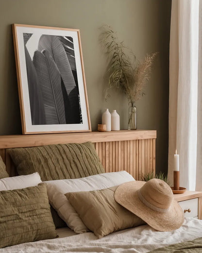 Palm Detail IV BW by Wild Apple Portfolio. shown as a paper print in a natural frame. Available as a archival giclee rolled canvas, fine art paper, or poster print. SKU 56307h.