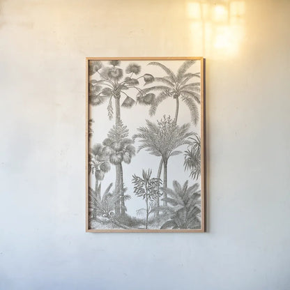 Palm Oasis II by Wild Apple Portfolio. shown as a paper print in a natural frame. Available as a archival giclee rolled canvas, fine art paper, or poster print. SKU 59892h.