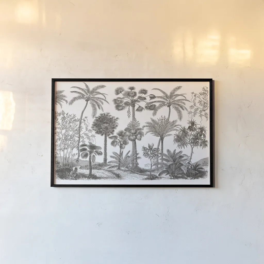 Palm Oasis III by Wild Apple Portfolio. shown as a paper print in a black flame. Available as a archival giclee rolled canvas, fine art paper, or poster print. SKU 77946i.