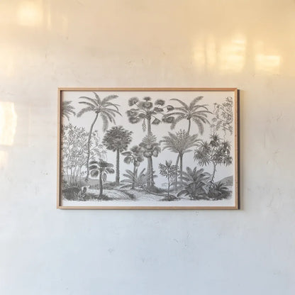 Palm Oasis III by Wild Apple Portfolio. shown as a paper print in a natural frame. Available as a archival giclee rolled canvas, fine art paper, or poster print. SKU 77946i.