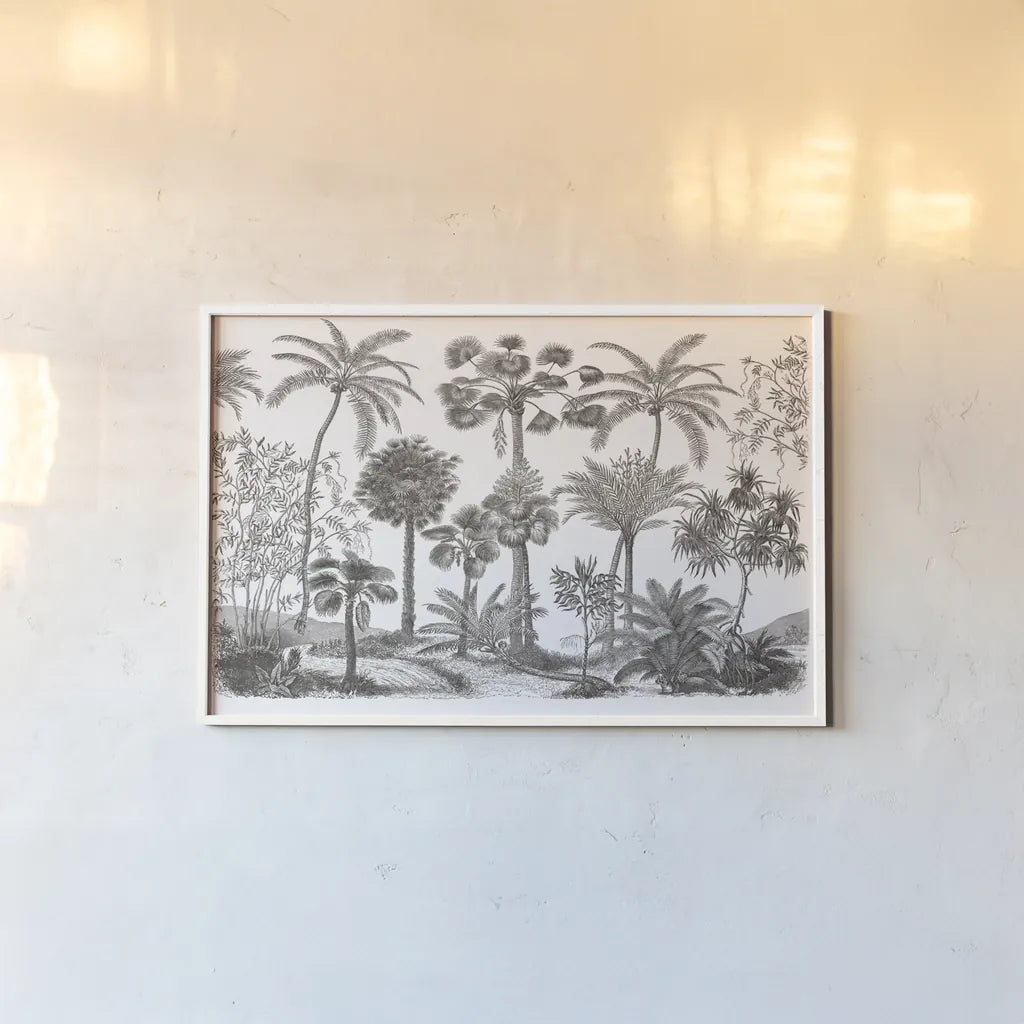 Palm Oasis III by Wild Apple Portfolio. shown as a paper print in a white frame. Available as a archival giclee rolled canvas, fine art paper, or poster print. SKU 77946i.