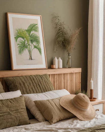 Palmier PL IX by Wild Apple Portfolio. shown as a paper print in a natural frame. Available as a archival giclee rolled canvas, fine art paper, or poster print. SKU 23312h.