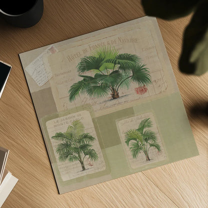 Palmiers Pattern VIII by Wild Apple Portfolio. Shown as a detailed flat fine art print, highlighting archival giclee quality. Available as an archival giclee rolled canvas, fine art paper, or poster print. SKU 94766a.