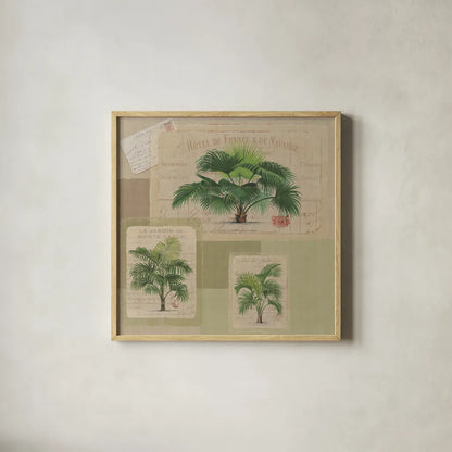 Palmiers Pattern VIII by Wild Apple Portfolio. Shown in a natural wood glass frame for a timeless modern aesthetic. Available as an archival giclee rolled canvas, fine art paper, or poster print. SKU 94766a.